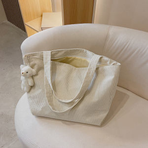Trendy Large Capacity Corduroy Tote Bag Single Shoulder Bag for Students Going to Class Unique Ins Style Canvas Handbag