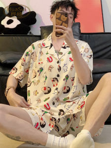 Bleach Little New Sleepwear Ice Silk Short Sleeve Thin Home Clothes Cartoon Set Summer Lightweight Mens Home Suit
