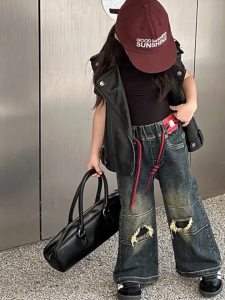 Celana Jeans Anak Perempuan Celana Sobek Korea Style Trendy Vintage Western Style Celana Panjang Anak Mode Vintage Trendy