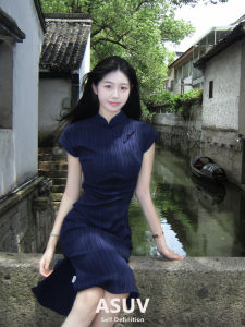 ชุดเดรสยาวปานกลางสไตล์จีนใหม่สำหรับผู้หญิงในฤดูร้อน ชุดเดรสยาวปานกลางทรงเอเอวสูง กระโปรงทรงเอ ชุดเดรสยาวปานกลาง