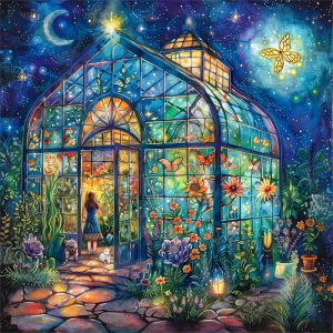 Night Garden Greenhouse Jigsaw Puzzle 500/1024PCS DIY Craft Hobby Relaxing Game Home Decor Gift