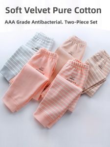 Childrens Cotton Fleece Autumn Pants Spring Summer Bottom Wear Boys Girls Stripe Thermal Underwear Long Casual mid Waist