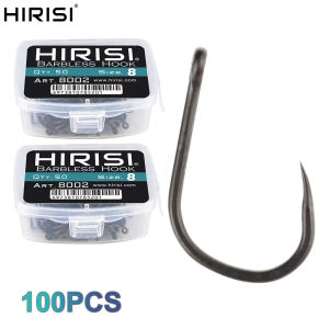 Hirisi 100pcs Barbless Fishing Hooks PTFE Coated High Carbon Steel Hook 8002 Freshwater Fishing Supplies