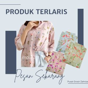 Pasar Grosir Panongan - Kemeja Cewek Wanita Bahan Monalisa Adem Motif Bunga
