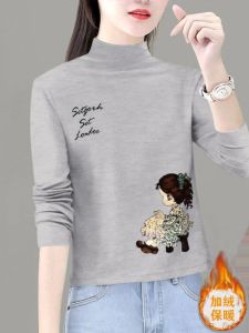 Womens Fleece Lined Half High Neck Base Shirt Warm Fashionable Inner Wear T-Shirt Korean Style Loose Fit Short Length