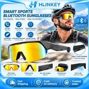 HLINKEY Smart Bluetooth Sunglasses BT5.3 Wireless Headset UV400 Protection Type C Charging Sports Cycling Glasses For Men Women Outdoor