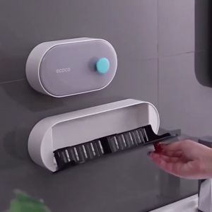 Ecoco Soap Holder Box Flip Cover with Lid Fast Draining Wall Mounted for Bathroom E2119/E2120