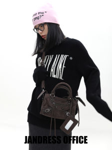 JANDRESS | Suede Brown Vintage Parisian Style Motorcycle Chic Mini Square Bag for Women Shoulder & Crossbody