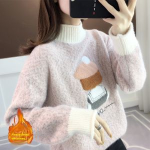 ผู้หญิง หลวม ถัก เสื้อสวม เสื้อสเวตเตอร์ Faux ขนมิงค์ สไตล์กํามะหยี่ ฤดูใบไม้ร่วง ฤดูหนาว สินค้าใหม่ อินเทรนด์ เสื้อชั้นฐาน