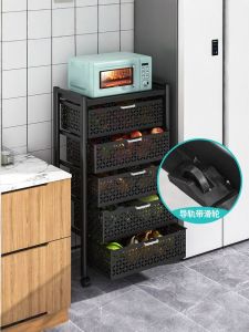 Pull out Kitchen Storage Rack Vegetable Fruit Organizer Cabinet with Drawers Non-Slip Design for Home Use in Nordic Style