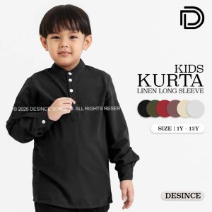 🇲🇾 DESINCE 0-12Y Kids Soft Kurta Linen Boy Shirt Long Sleeve Baju Lengan Panjang Budak Lelaki KT 077