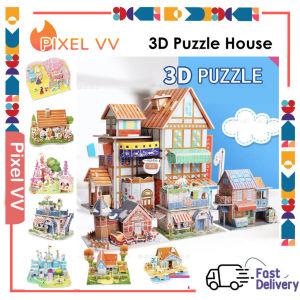 3D DIY Cartoon Castle House Puzzle Building Model Kit Handmade Assembly Early Learning Educational Toy Gift for Kids
