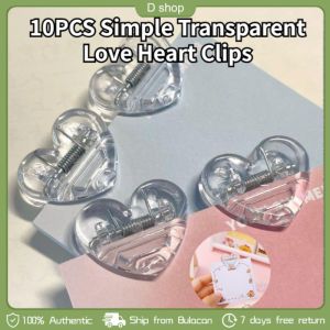 10PCS Simple Transparent Love Heart Clips School Office Document Paper Binder Clips