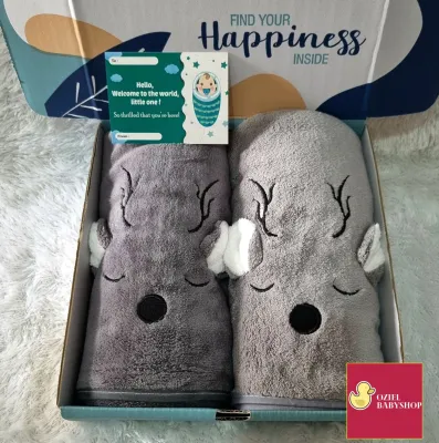 HAMPERS BAYI 2 IN 1 HANDUK DAN SELIMUT KARAKTER ANIMALS UKURAN HANDUK 50X100CM UKURAN SELIMUT 70X100CM KADO BAYI