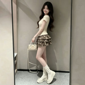 CHANGTONG | Vintage Chic Leopard Print V-Neck Top and Skirt Set