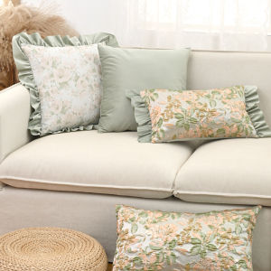 【In stock】40x60cm Flounce Floral Throw Pillow Cover Bay Window Waist Cushion Cover Light Luxury Decor Home Decoration Pillowcase 30x50/45x45CM