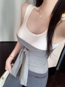 Áo Ba Lỗ Cotton Ôm Vừa Vặn Có Đệm Ngực Áo Ba Lỗ Cotton Co Giãn Có Dây Buộc Màu Tương Phản Áo Khoác Ngoài Áo Lót Bên Trong Áo Khoác Ngoài