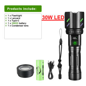 1000000LM Outdoor Rechargeable LED Flashliht Super Bright Torch With Lgnition Lens 18650/26650 Battery Lantern For Emergency
