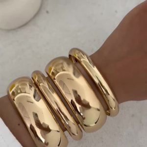 Ingemark | Ingemark Punk Glossy Metal Round Chunky Bangles for Women New Trend Hip Hop Gold Color Geometric Bracelet Set Grunge Jewelry Men