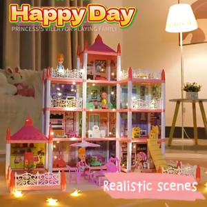 JoyToy 14/7/4Room  Gadis rumah boneka mainan simulasi putri kecil rumah mainan
