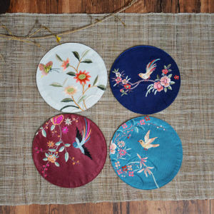 Teacup Mat Heat Proof Mat Zishui Pot Mat DIY Hand-Embroidered Flowers Chinese Tea Ceremony Zen Fabrics Silk Classic Embroidery