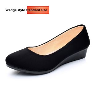 WanHeDa Taixin Old Beijing Cloth Shoes Womens Thin Shoes Wedge Slip-on Work Shoes Professional Plaid Black Cloth Shoes