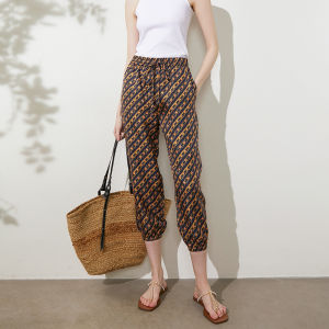 Miccbeirn | Silk Plaid Straight Leg Nine-Piece Pants Womens Thin Style Summer Long Trousers Vintage Print Design Small-Market Checkered Pants