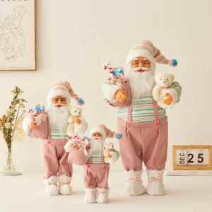 Pink Bear Santa Claus Figurine Christmas Gift