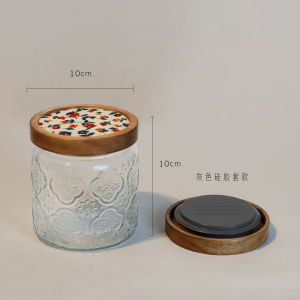 Retro Peony Flower Cloth Head Sealed Glass Jar Moisture Proof Storage Canister Wood Cover Sugar Tea Leaf Container Kitchen