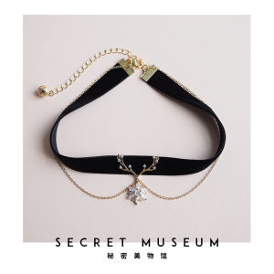 Secret Beauty Museum Original Snowflake Deer Choker Collar Imported Wine Red Velvet Neck Strap Double-Layer Necklace Christmas
