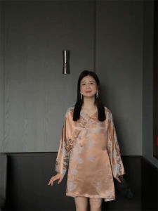 New Chinese Style Womens Shirt Jacket Outerwear High Waist A-Line Sleeve V-Neck Mid-Length Premium Quality Tang Costume