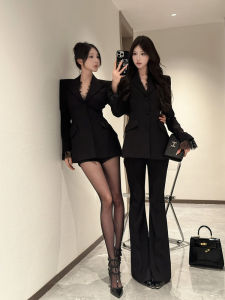   Slim Fit Ren Đen Nối Phù Hợp Với Phụ Nữ Mùa Xuân Nguyên Chất Desire Thư Ký Phong Cách Tập Hợp Eo Làm Mỏng Áo Khoác