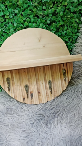 CKS Wooden Wall Shelf with 4 Metal Hooks | Rustic Key Holder & Organizer Fine Wood Key Holder