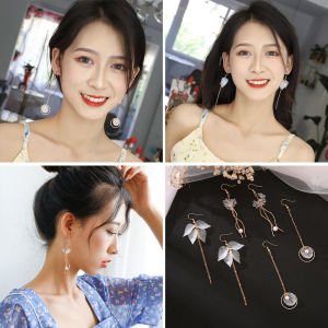 ต่างหูแบบยาวสีขาวสำหรับผู้หญิง สไตล์เกาหลี แฟชั่น ดอกไม้ ดีไซน์เรียบง่าย เครื่องประดับหูที่สวมใส่สบาย