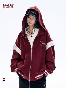 BJHG | Hooded Pseudo-layered Vintage American Contrast Color Couple Jacket