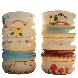 Large Diameter Ceramic Potted Plant Porky Succulent Planters Creative Handmade Earthenware Flower Pots for Desktop And Floor