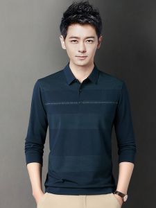 ROMON | Lormen Mens Long Sleeve Polo Shirt Casual With Collar Mid-aged And Youth Business Leisure Top Polyester Fiber Standard Fit