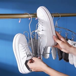 Stainless Steel Shoes Drying Hanger Shoes Drying Rack with 2 Clips Save Space Home Drying Shelf Storage Organizer
