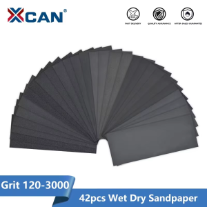 XCAN 42pcs Wet Dry Sandpaper Set 120-3000 Grit Assortment Abrasive Paper Sheets For Wood Sanding Metals Polishing Sanding Tool