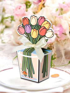 New Elegant Tulip Flower Shaped Gift Box Candy Box with Ribbon Decoration Small  Style Wedding Celebration Supplies