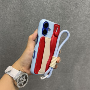 Blue Shell iPhone Case Womens Fashion Half Cover with Card Slot Anti-Fall Wristband Compatible with Apple 12 13 14 15 pro 16 pro Max