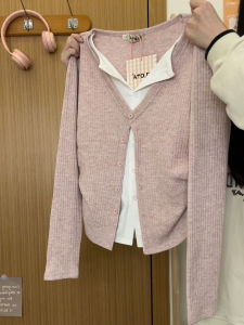 Slim Fit V-Neck Knitted Cardigan Long Sleeve Waist-Cinching Base Shirt Top for Short Women Creamy Universe Design Sense