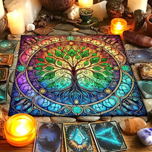 Butterfly Moon Floral Tarot Card Tablecloth Tree of Life Altar Cloth Altar Decor Witchcraft Astrology Oracle Divination Cloth