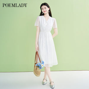 POEMLADY | French Style Linen Tencel Embroidery Young-looking Mid-length Dress
