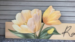 (ẢNH THẬT) Tranh treo tường đèn led hoa tulip vàng trang trí decor phòng khách quà tặng tân gia