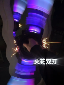 [ Random Color ] Double Edged Sword With Light Sound Spark Rotating Twin Lightsaber Rechargeable Gift Decoration Toy