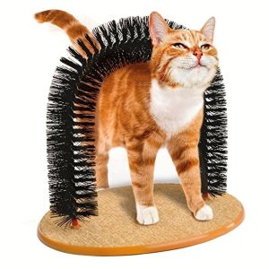 2-in-1 Cat Grooming Arch Cat Toy Feline with A Massage Grooming Rubbing Brush with Scratching Pad Toy for Cats Interactive Toys