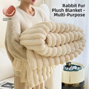 Thickened Rabbit Fur Blanket Long Hair Office Shoulder Wrap Small Blanket Winter Nap Blanket Sofa Blanket Flannel Cover Blanket