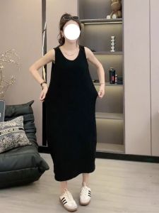 ชุดเดรสยาวคลุมเข่าแขนกุดสไตล์เกาหลีสำหรับผู้หญิงไซส์ใหญ่ ชุดทำงานฤดูร้อน ทรงหลวม กระโปรงทรงเอ กระโปรงสั้น