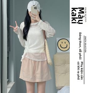 YIFANSHI | Quần Short Dáng Rộng A-Line Thoáng Mát Cho Phụ Nữ Bé Gọn Vải Cotton Linen Trắng